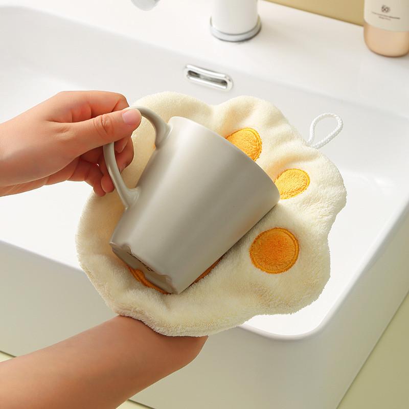 Hand Towel Can Be Hung Up Cat Footprints Cartoon Animal Hand Towel Cleaning Tables Washing Dishes Adult Hand Towels Quick Drying Towel