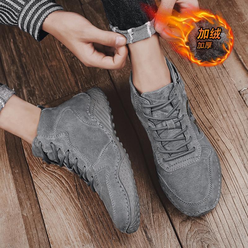 Men Pigskin Mid Top Casual Shoes Large Size Handmade Winter Warm Lined Options Walking Travel Sizes 38-46