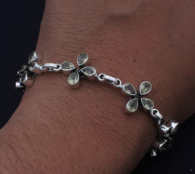 Natural Peridot Pear Stone Bracelet, 925 Sterling Silver Adjustable Bracelet Handmade Bracelet For Gift Gemstone Jewelry Birthstone