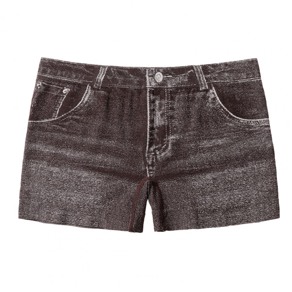 Women Imitation Denim Short High Stretchy Leggings Short Jeans with Pockets Tight Fitting Summer Shorts Daily Wear
