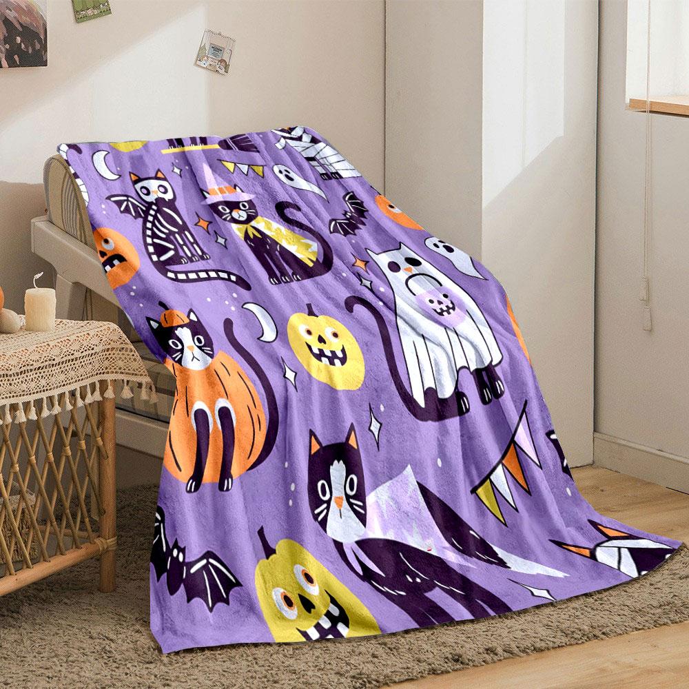 Halloween Cats and Pumpkins Pattern print blanket soft and cozy perfect for the living room bed sofa or a nap,gift