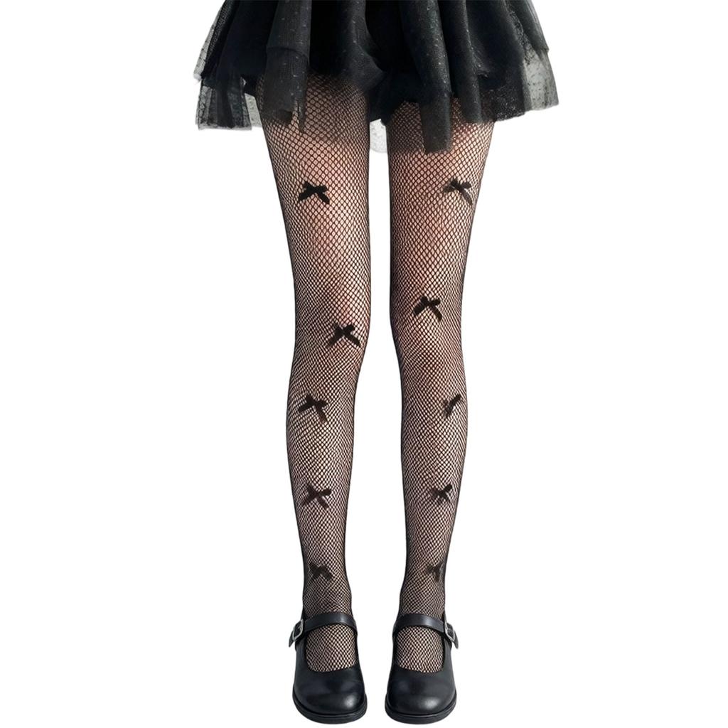 Elegant Hollowed Out Lace Pantyhose With Bows Accent Soft And Practical Nylon Tights For Party and Daily Wear