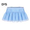 Miniskjørt Middels høyde Elastisk midje Rutete trykk Blondesøm Volang Kort skjørt A-linje Halloween Cosplay Rollespillskjørt