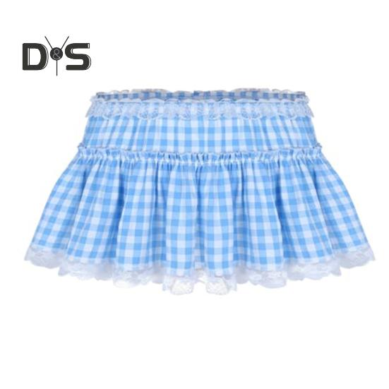 Miniskjørt Middels høyde Elastisk midje Rutete trykk Blondesøm Volang Kort skjørt A-linje Halloween Cosplay Rollespillskjørt