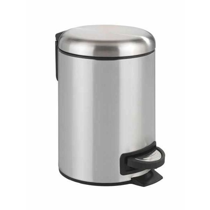 WENKO Poubelle à pédale Salle de bain LEMAN | Petite Poubelle Capacité 3L en Acier Inox Mat | Seau Amovible | 17x25x22,5cm
