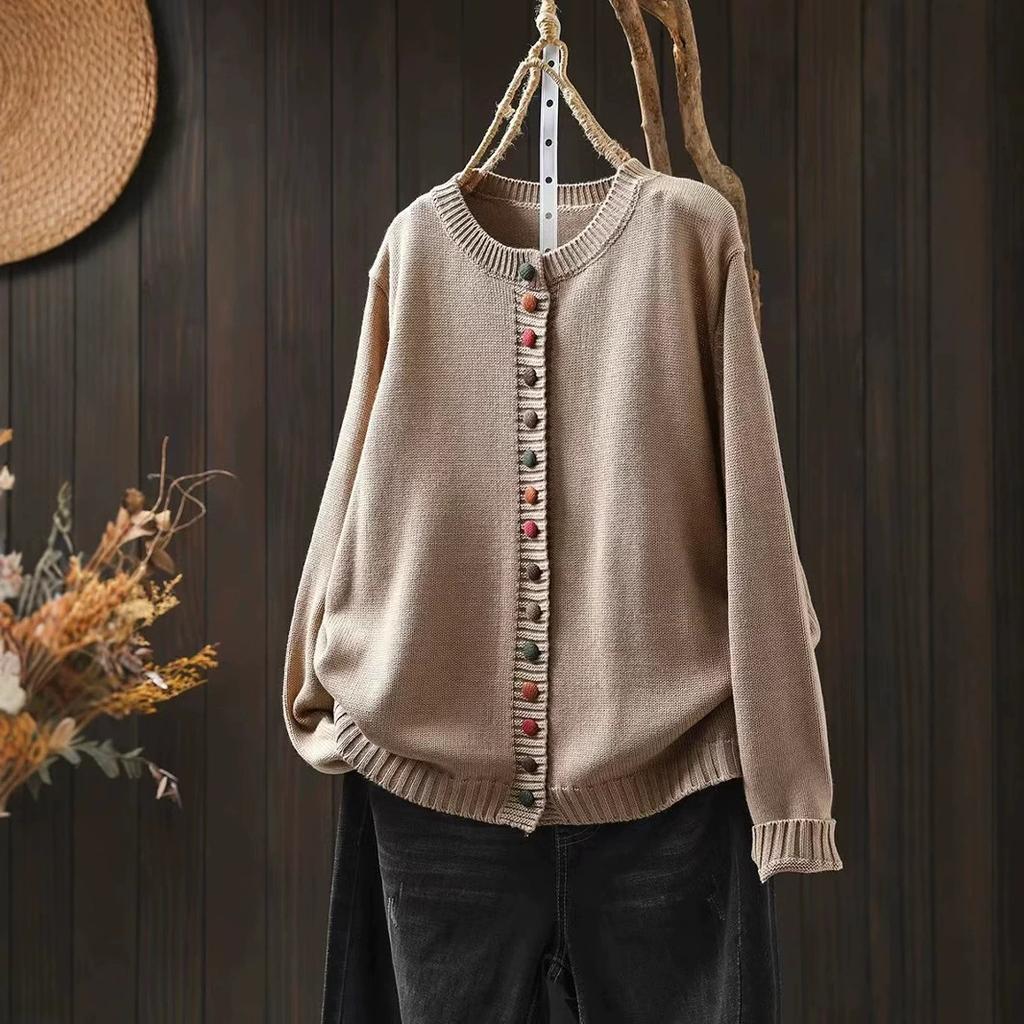 Autumn Color Button Cotton Sweater Cardigan Women Loose and Thin Casual Single-breasted Knitting