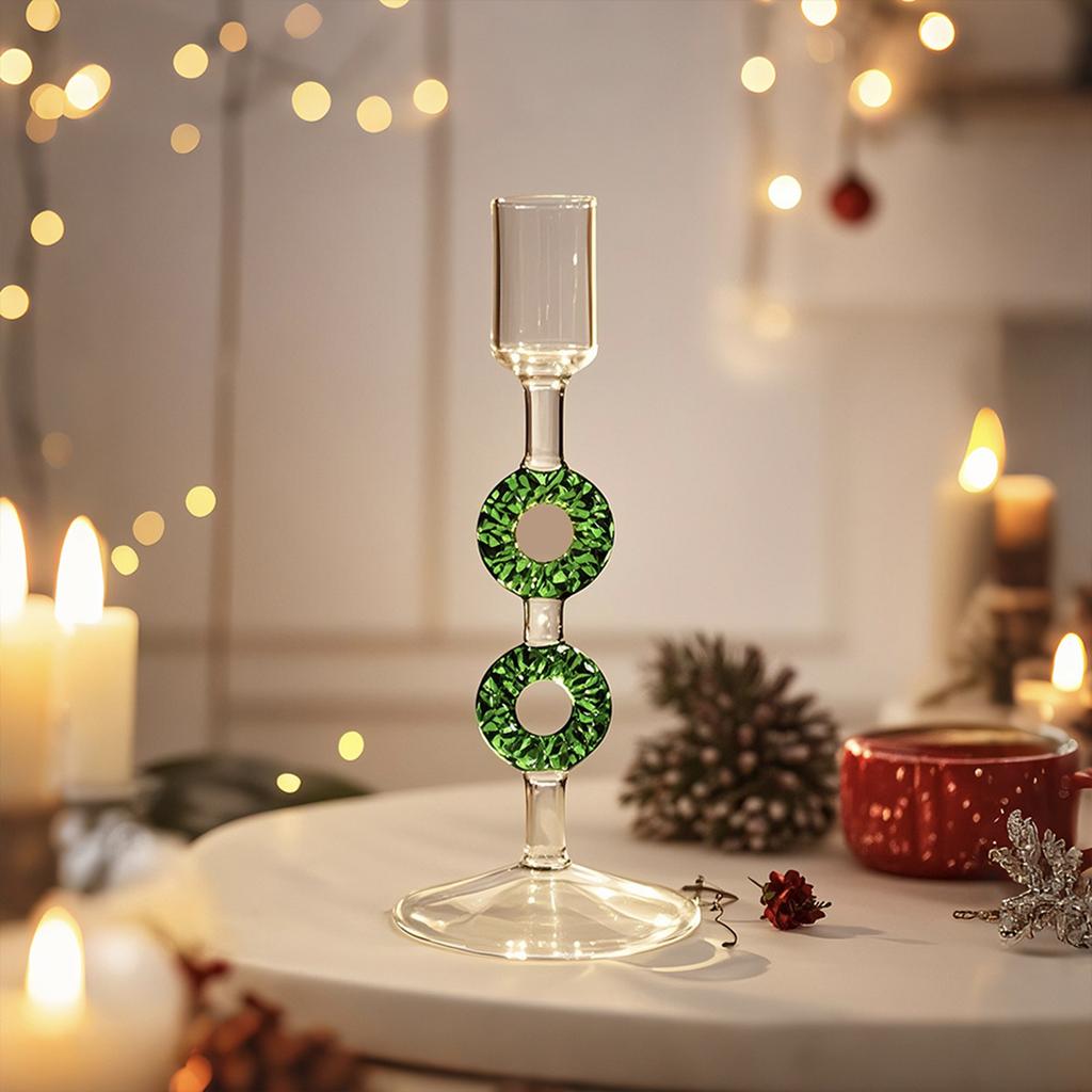3 Piece Set Glass Candle Holders Christmas Tree Design Handblown Borosilicate for Taper Candles Stable Base Holiday Decor