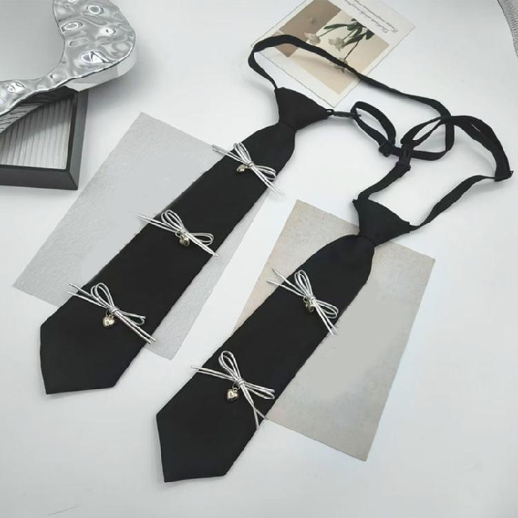 Youthful Bowknot Embellished Campus Tie Aesthetic School Girls Uniform Pre Tied Necktie Adjustable Tie Shirt Accessory