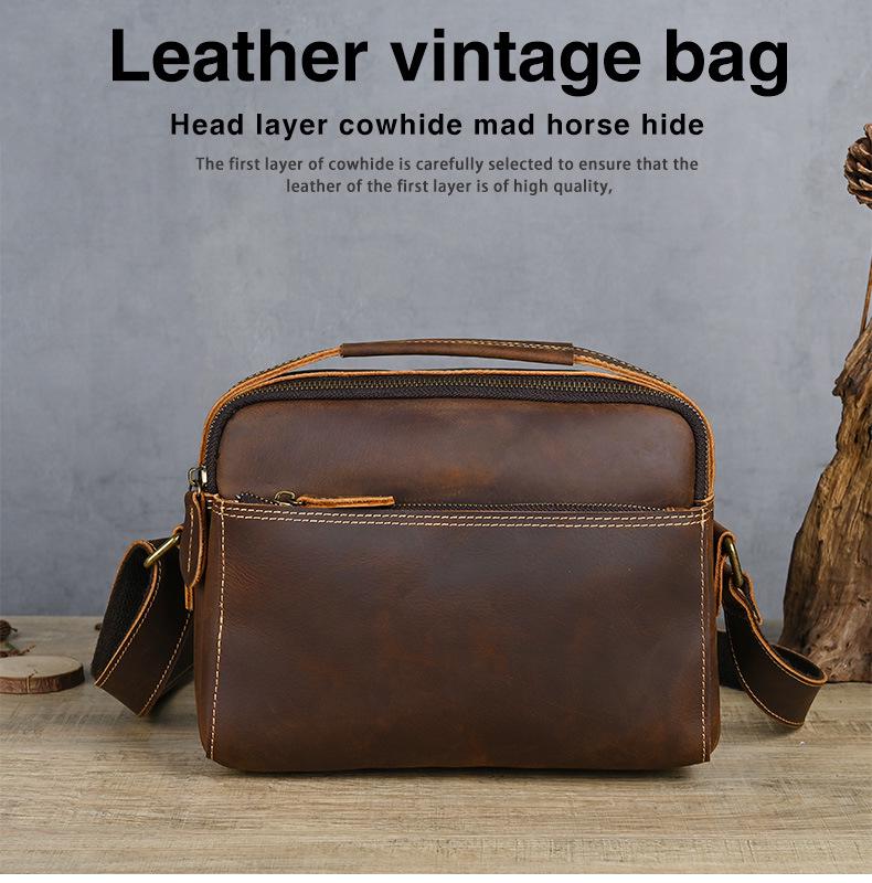 Retro Genuine Leather Men's Messenger Bag - Crazy Horse Sport Crossbody Shoulder Bag