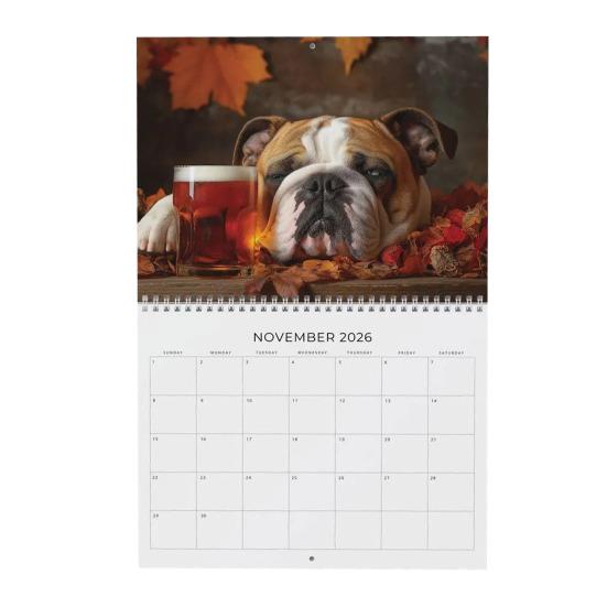 Bulldogs And Beer 2026 Wall Calendar 12-Month Themed Planner with Coil