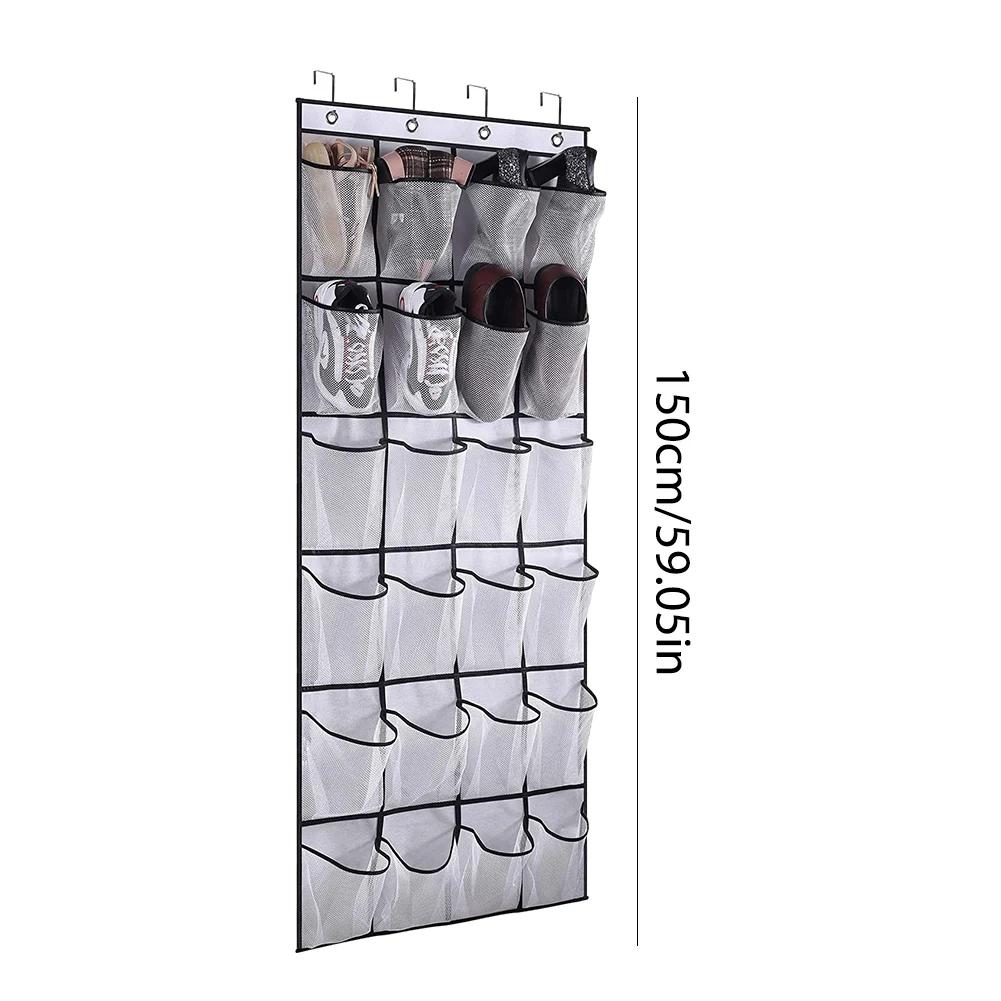 24 Pockets Wall-mounted Sundries Shoe Organiser Fabric Closet Bag Storage Rack Mesh Pocket Clear Hanging Over The Door Cloth Box