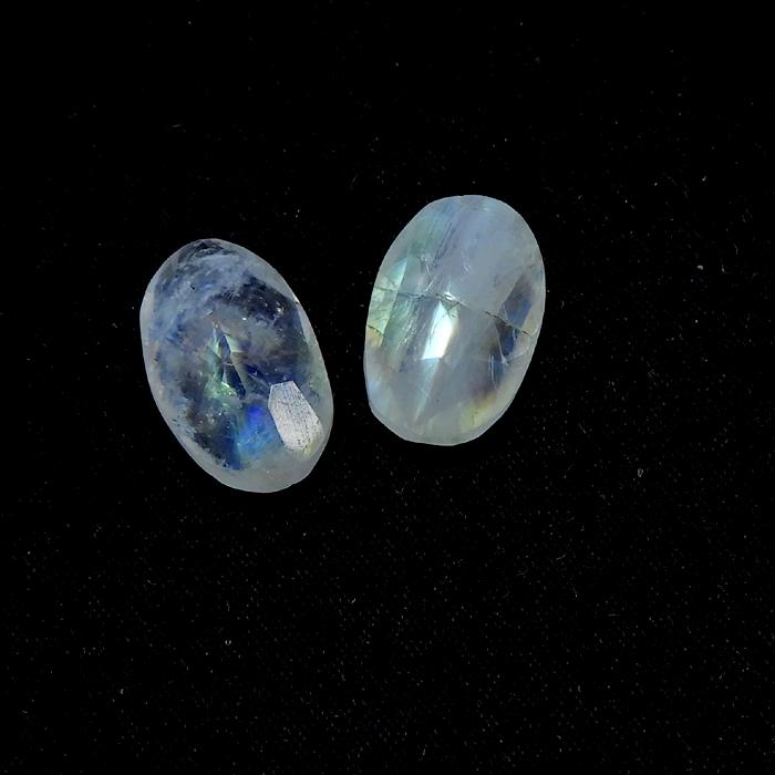9X15MM Natural Rainbow Moonstone Checker Cut 11Cts. Oval Gemstone 02Pcs Lot RML-434