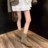 Inner Heightening Stack Boots Women's 2025 Autumn New Khaki Short Boots Medium Tube Martin Retro Western Cowboy Boots