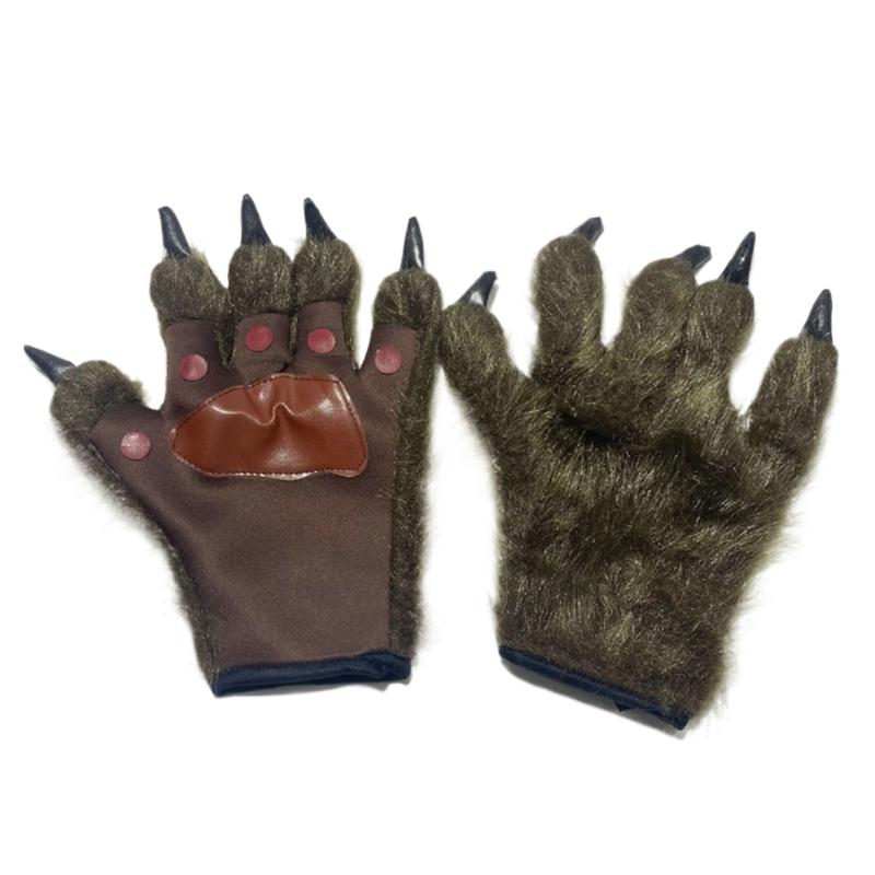Cosplay Costume Werewolf Claw Gloves for Women Plush Beast Claw Gloves Halloween Party Anime Props RolePlay Hand Warmers