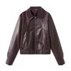 Fall New Women's Clothing American Style Locomotive Style Lapel Long Sleeves Normcore Faux Leather Loose Short Jacket Outwear