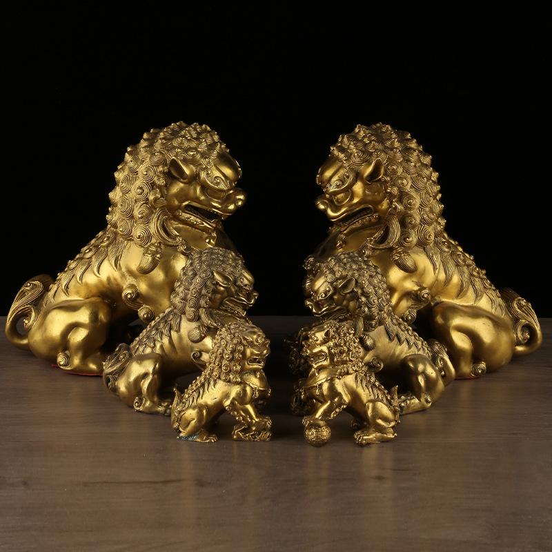 Ornaments Pair No Bottom Palace Gate Beijing Brass Lion Home Decor Craft Display