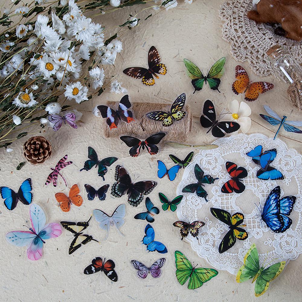 40Pcs/Bag Butterfly Stickers PET Transparent Decorative Wings Epoxy Resin Fillings for DIY Epoxy Resin Crafts Book Home Decor