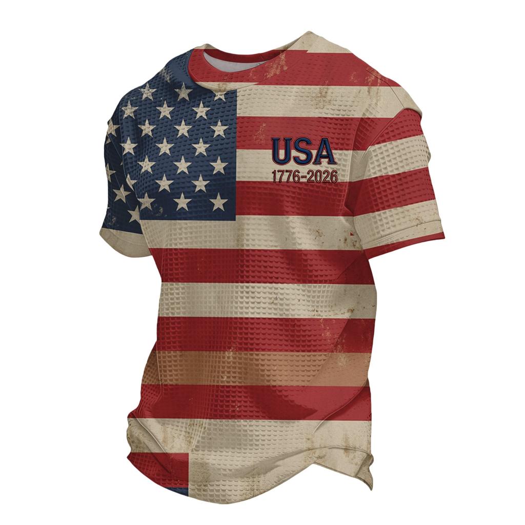 Men's Loose And Casual Flag-print T-shirt, Short Sleeve Shirt