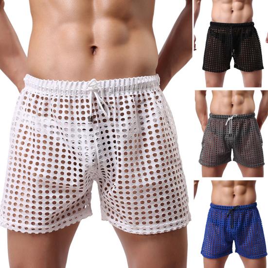 Men Boxers Solid Color Casual Drawstring Hollow Out Elastic Waist Men Briefs Sleeping
