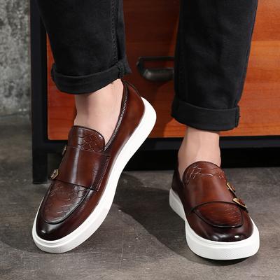 Modische schwarze Herren-Vulkanisierschuhe mit Doppelschnalle zum Hineinschlüpfen, braune PU-Leder-Sneaker für Herren in den Größen 38-46