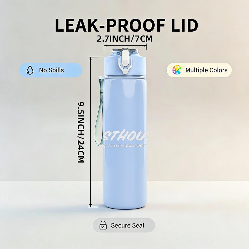 1PC Fastwreck faint band text print 750ml colorful plastic sports water bottle leakproof pop lid with straw for outdoor office home use