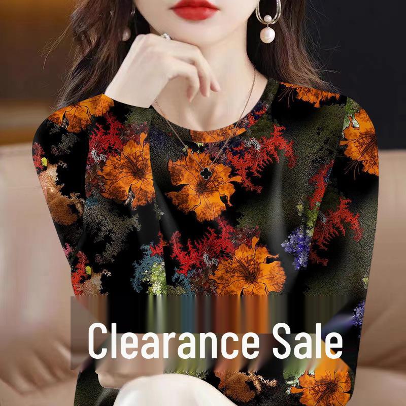 

Plus Size Floral Long Sleeve Women s Top - Autumn/Winter Milk Silk Shirt 2XL (for 120-135 jin)