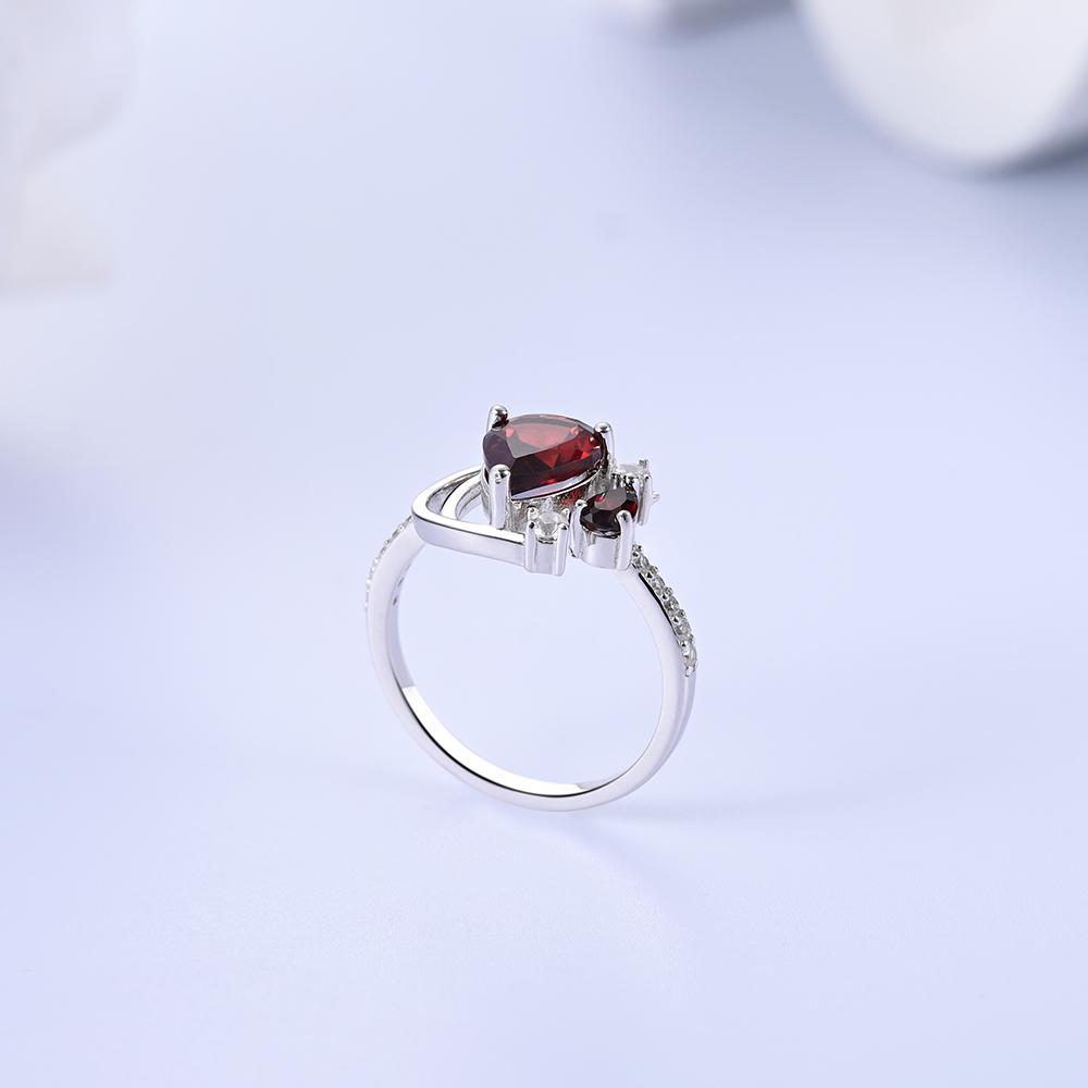 Klassisches romantisches S925 Silber Ring-Ohrringe-Set für Frauen und Ehefrau, natürlicher Granat, edler Schmuck, Verlobung, Jahrestag, romantisches Geschenk