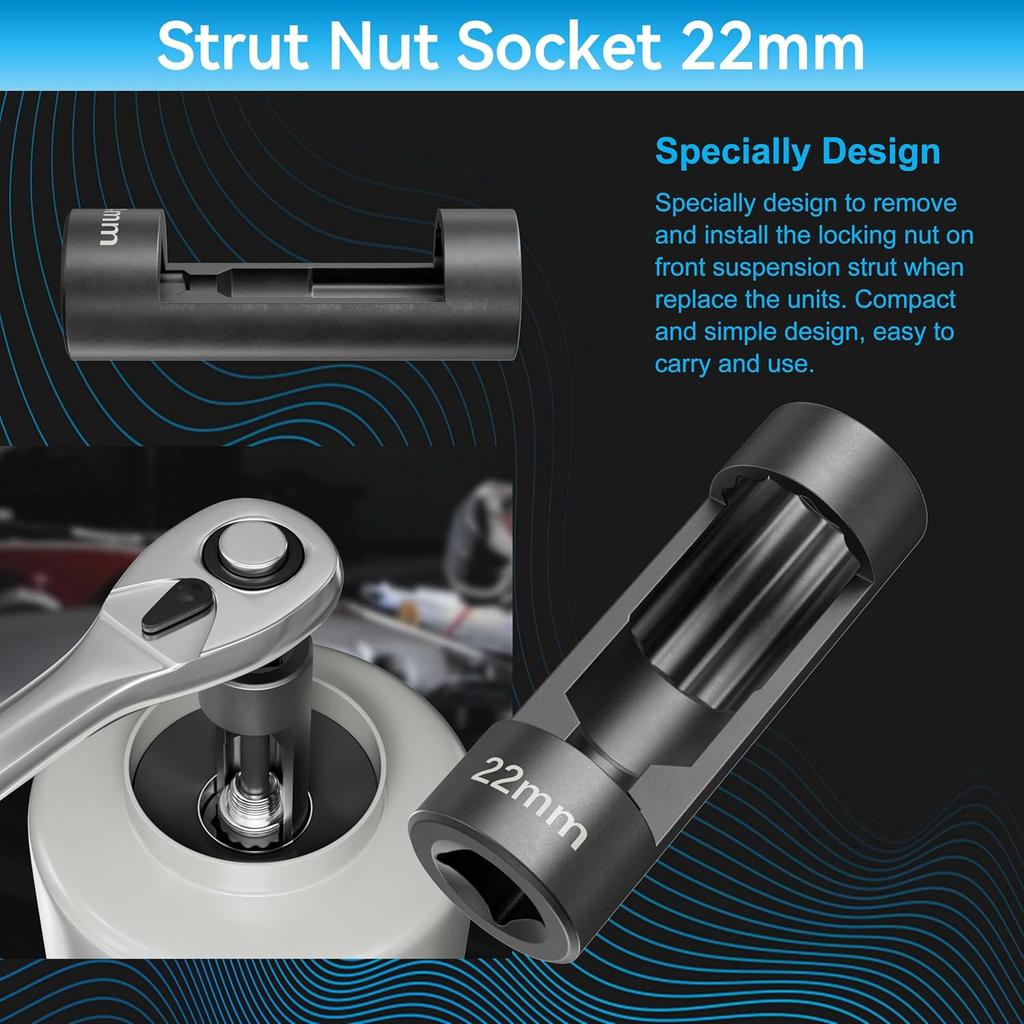 Suspension Socket Tool - 18mm, 19mm, 21mm, 22mm, 24mm Strut Nut Socket with 12 Point 1/2" Drive - Easy Remove Strut Nuts - Vm Number 3353
