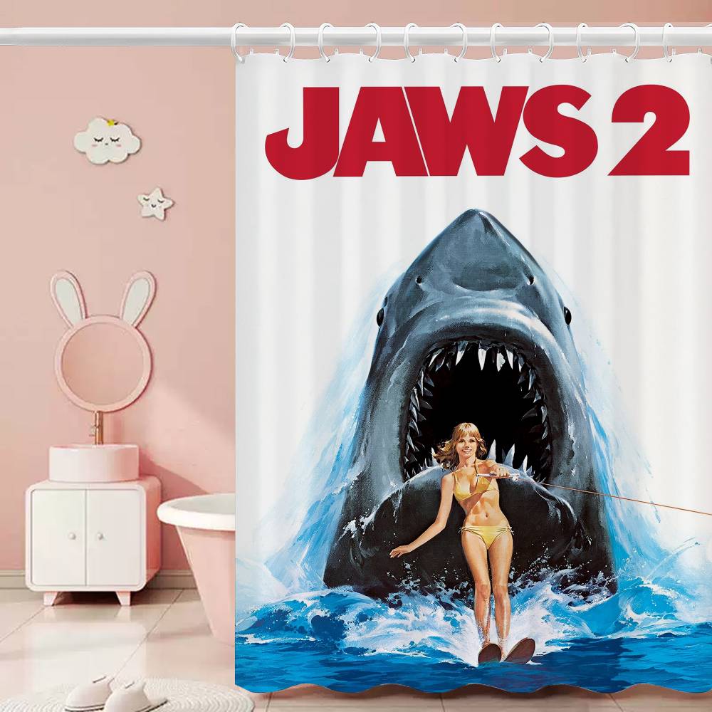 J-JAWS Movie 1pc Pattern Shower Curtain Plus Hooks Waterproof Machine Washable Polyester Fabric Abstract