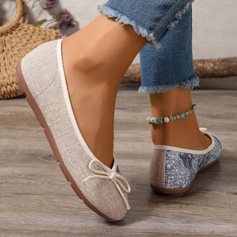 Fashion Autumn New Flat Single Shoes Women's Round Head Shallow Mouth Cloth Surface Butterfly Knot Soft Sole Non-slip Low Top Shoes