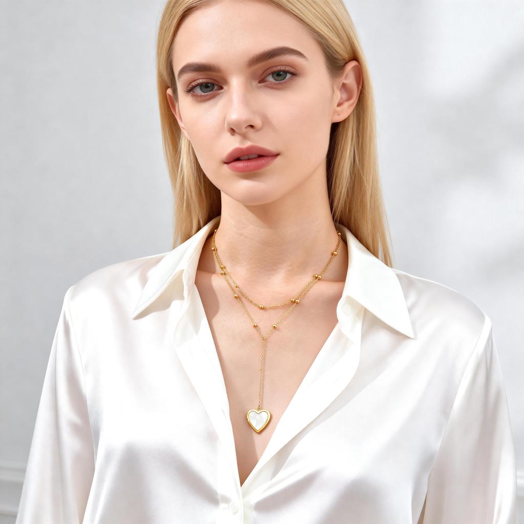 Classic Heart Locket Pendant Beaded Chain Necklace for Women Stainless Steel Family BFF Pendant Trendy Collar Jewelry Gifts