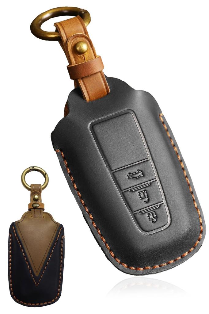 MKMC Leather Key Toyota Key for and Harrier 3 Case, Cover, Yaris, Corolla, Aqua, Prius, Crown, (Black, Buttons)