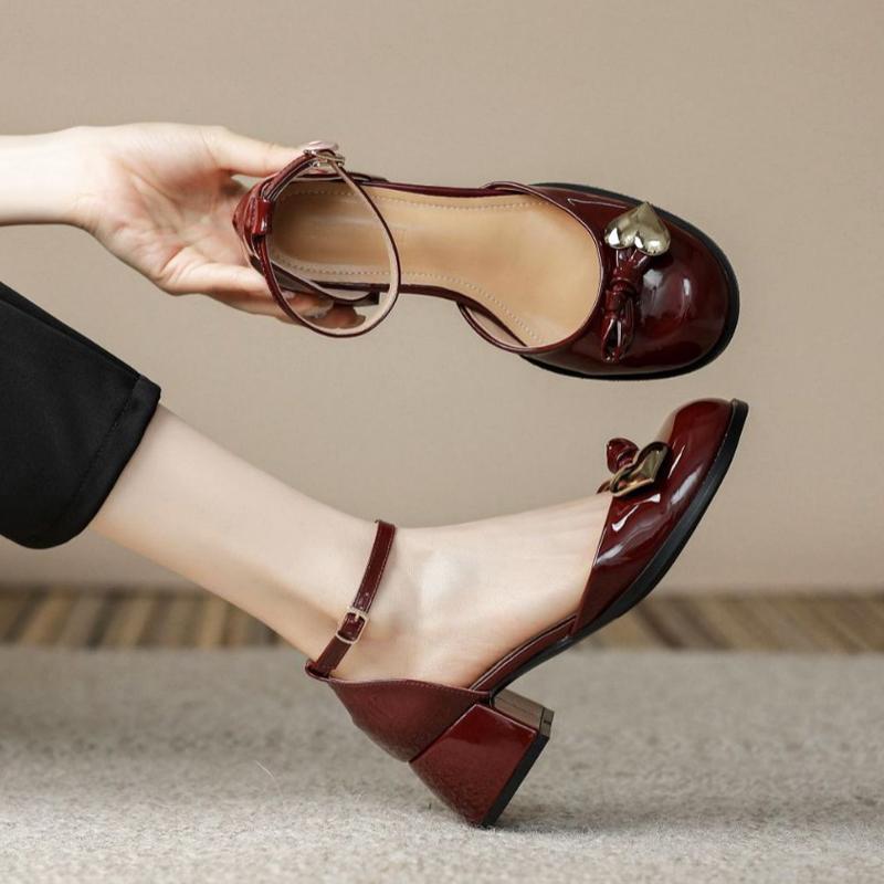 Elegant Bowtie Mary Janes Woman Chunky High Heels Lolita Shoes Ladies Ankle Strap Cut-Out Sandals Designer Pumps Femmes