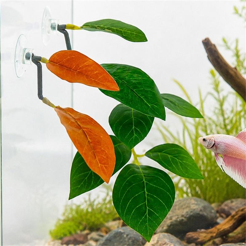 Artificial Leaves Aquariums Decoration 6PCS Suction Cup Hammock Bed, Betta Tanks Habitats Decors for Fish Shrimp Shelter and Spawning