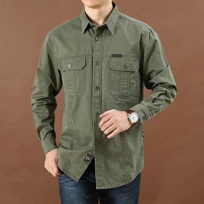 Large Size Men's Long-sleeved Solid Color Casual Loose Work Shirt
