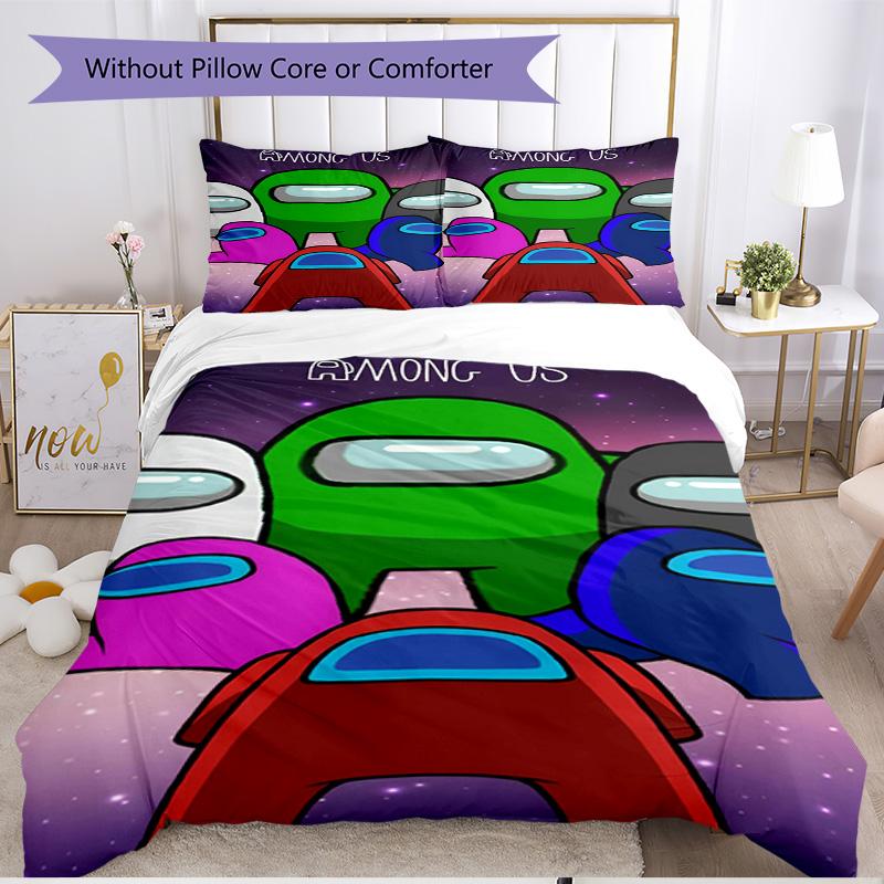 3pcs Duvet Cover Set (1*Duvet Cover + 2*Pillowcase, Without Core), Among Us Print Soft All‑Season Bedding Set, Home Bedroom Decor Gift