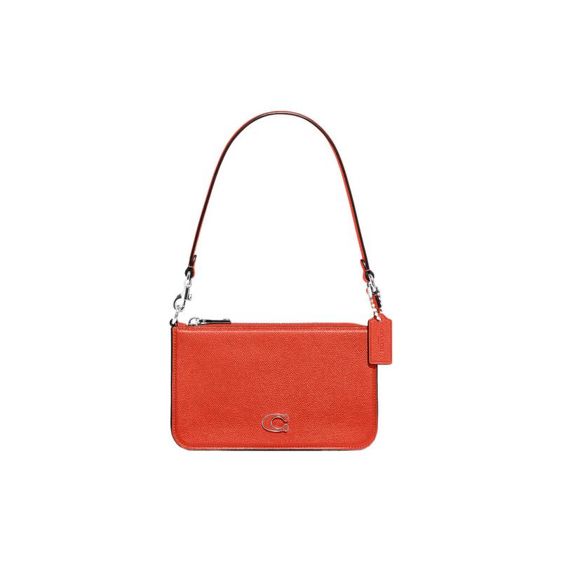 COACH Pouch 20 embossed letter logo zipper cross-grain leather with canvas clutch shoulder bag women s orange-red красный