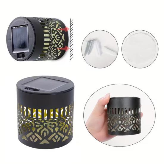 Solar Lights Outdoor Decorative Solar Powered Garden Lights with Intelligent Sensor Waterproof Metal Hollow Pattern Deck Step Wall Lights