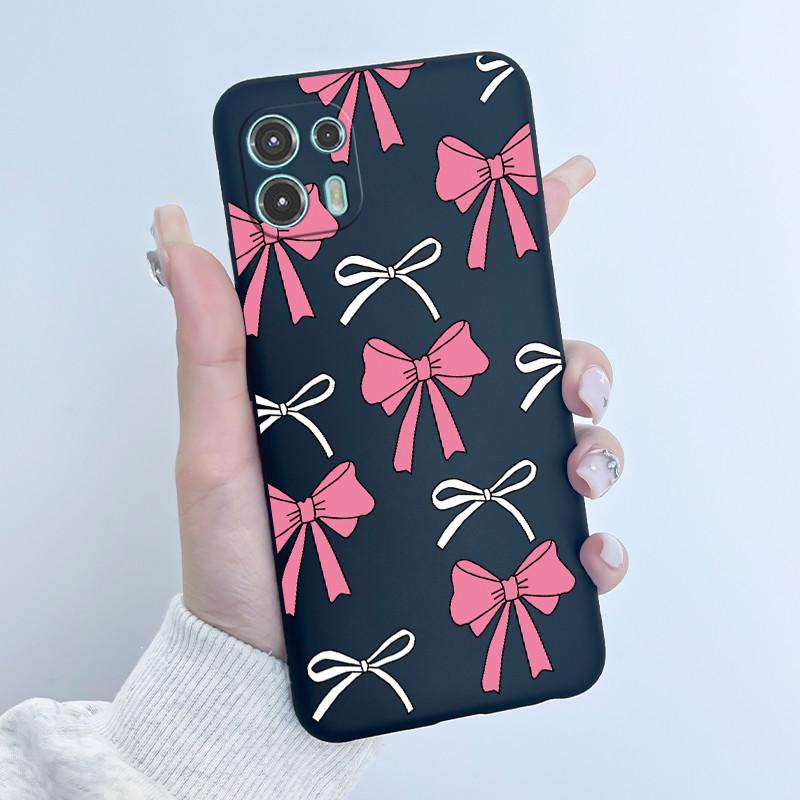 For Motorola Edge 20 Lite Case XT2139-1 Pretty Girl Cute Heart Rabbit Black TPU Silicone Back Cover For Moto Edge 20 Fusion Case