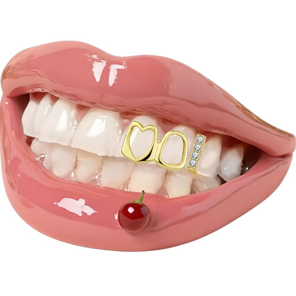 1/2pcs Hip Hop Hollow Heart Tooth Grillz Rhinestone Dental Grills Wearable Tooth Jewelry  Daily