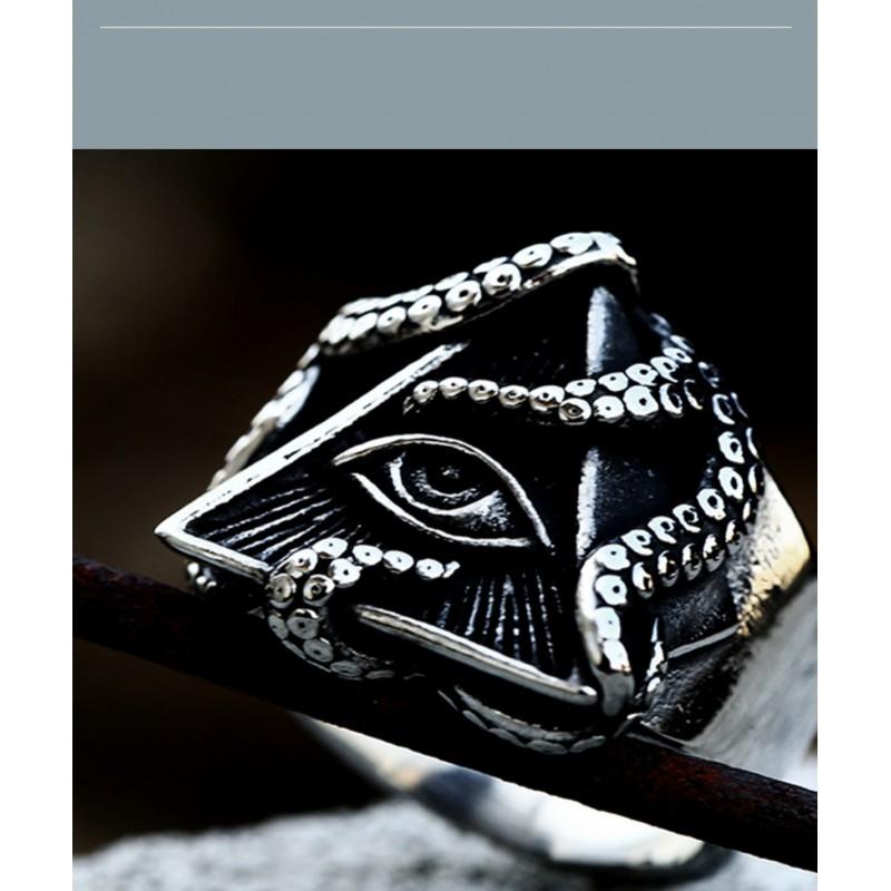 Adjustable Open Ring With All-Seeing Eye Motif Sterling Gothic Punk Retro Unisex Finger