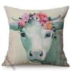 Animal Throw Pillow Case Flowers Water Color Decoration Square Cushion Cover Cattle Horse Alpaca Linen Bed Sofa Cushions Cover