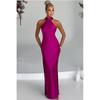 Womens Satin Slip Dress High Neck Sleeveless Bodycon Maxi Split Design Party