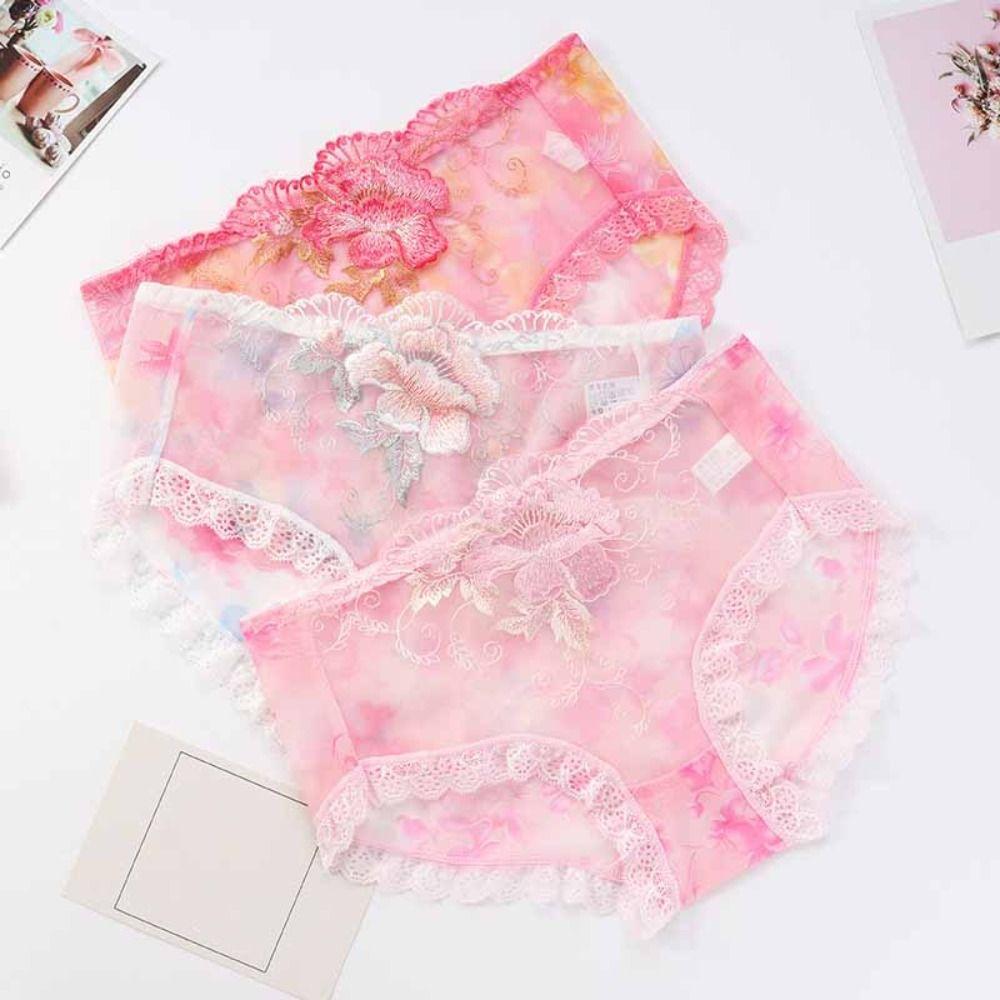 4Pcs Plus Size Lace Flower Underpants Transparent Underwear for Women Lace Seamless Briefs  Gifts