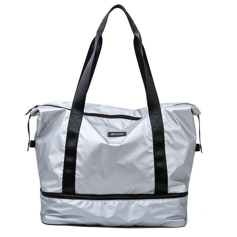 

Travel bag Women s large-capacity fitness bag Dry and wet separation Sports Going out Travel storage Clothes duffel bag tide серебряный