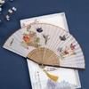 Chinese Vintage Butterfly Flower Pattern Folding Fan Cotton Linen Handheld Fan for Cultural Event and Home Decoration
