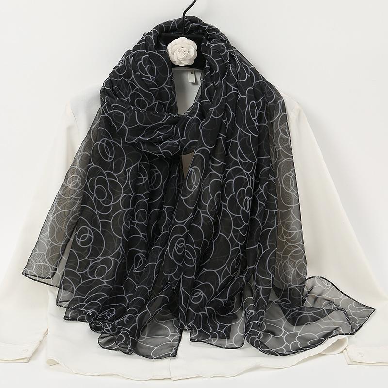 Silk Scarf for Women In Summer Beach Vacation Beach Towel Korean Style Fashion Printed Scarf Soft Yarn Protection Big Shawl