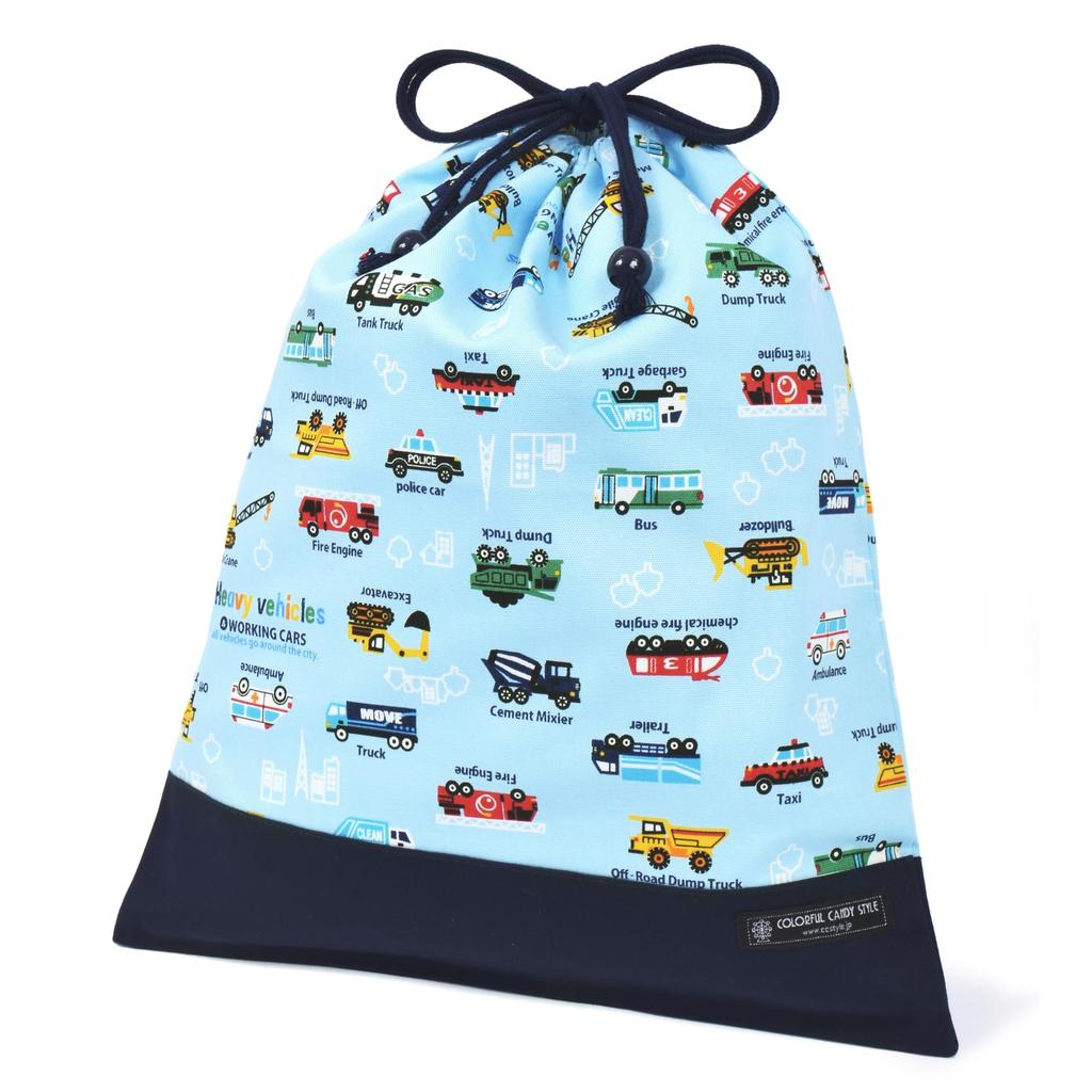 COLORFUL CANDY STYLE Large Drawstring Gym Clothes Bag Name Handles with Full Throttle Working Vehicle Set of Cool Gym Clothes Gym Clothes Change of