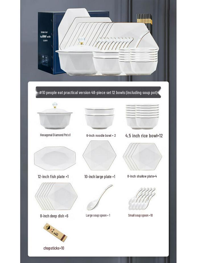 Modlanka 48-Piece Ceramic Dinnerware Set with Diamond Casserole