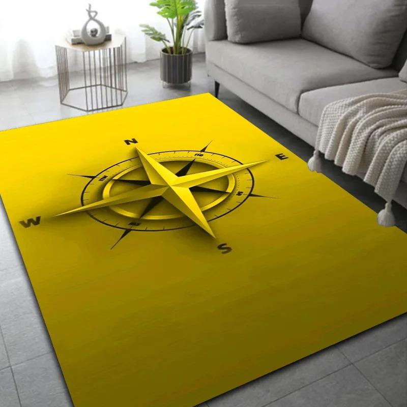 Compass Design Area Rugs Retro Nautical Style Star Map Pattern for Modern Living Room Home Decor